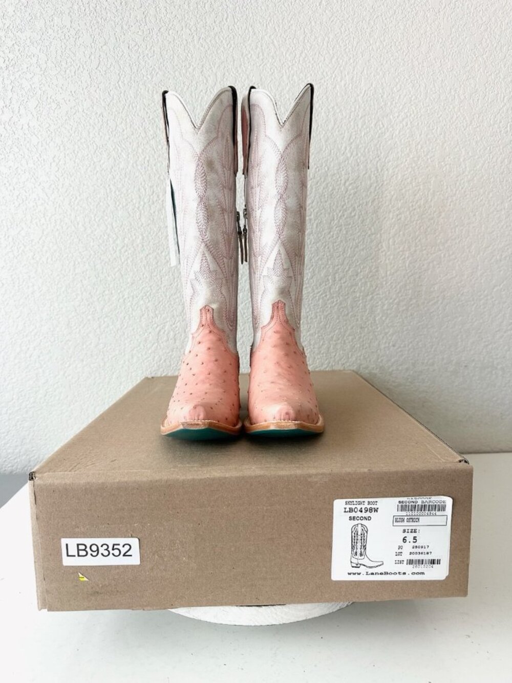 Lane SKYLIGHT Cowboy Boots Pink Ostrich Western Cowgirl Tall Snip Toe Womens 6.5 - Picture 11 of 12
